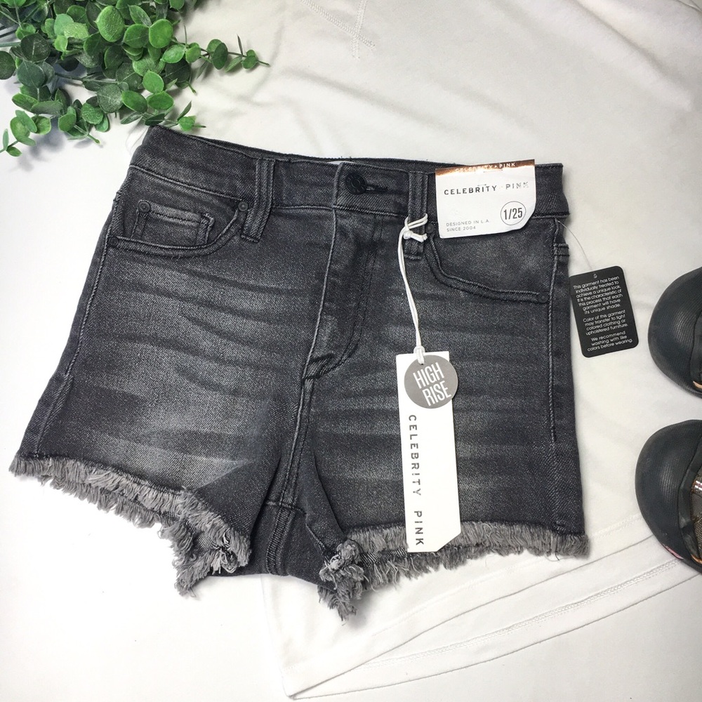 Celebrity Pink High Rise Gray Frayed Jean Shorts - Picture 1 of 8